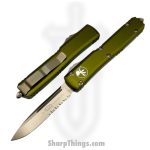 Microtech - 121-14OD - Ultratech - OTF Auto - M390 Bronzed Drop Point - 6061-T6 Aluminum - OD Green