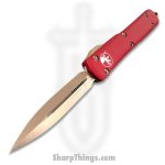 Microtech - 122-13RD - Ultratech - OTF Auto - M390 Bronze Apocalyptic Dagger - 6061-T6 Aluminum - Red