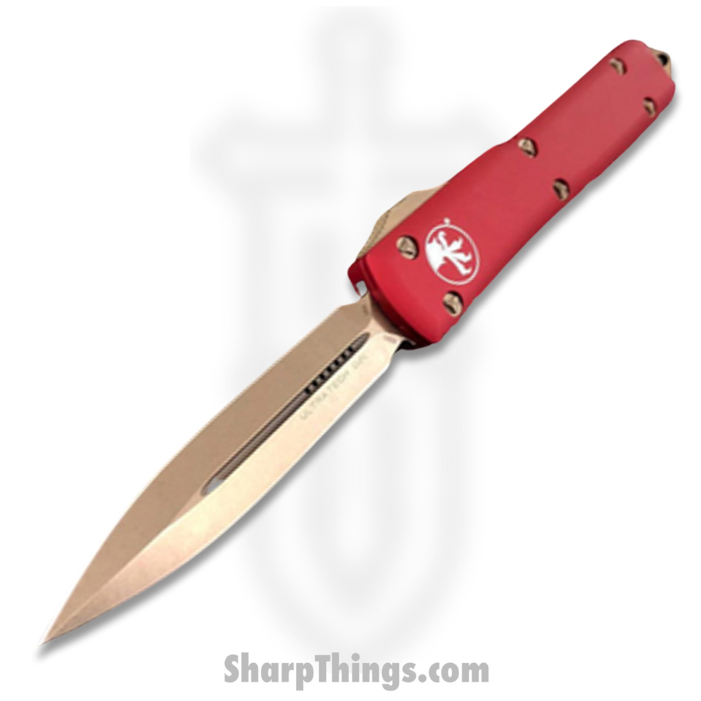 122-13RD_1 Microtech - 122-13RD - Ultratech - OTF Auto - M390 Bronze Apocalyptic Dagger - 6061-T6 Aluminum - Red - Image 1