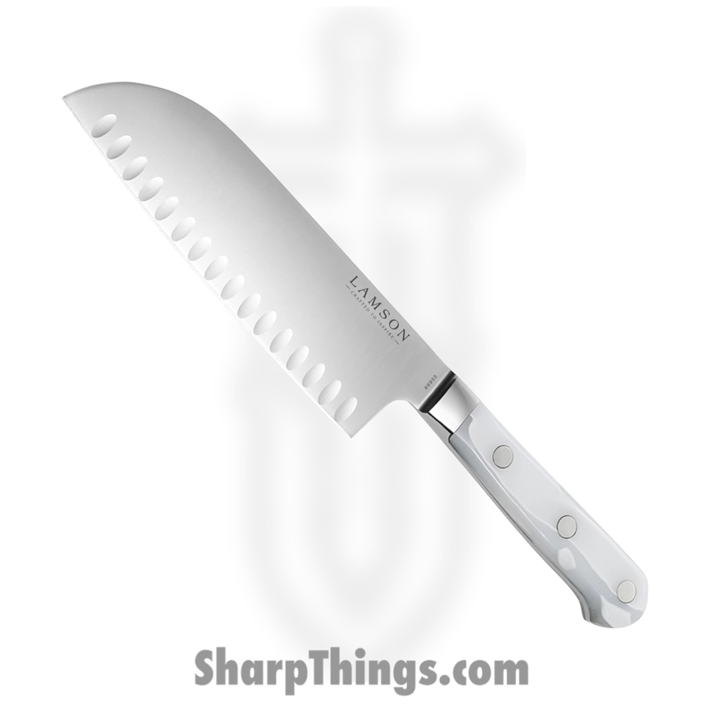69953_1 Lamson - 69953 - 7" Premier Forged Santoku Knife with Kullenschliff Edge - 4116 Polished - Acrylic - Ice - Image 1