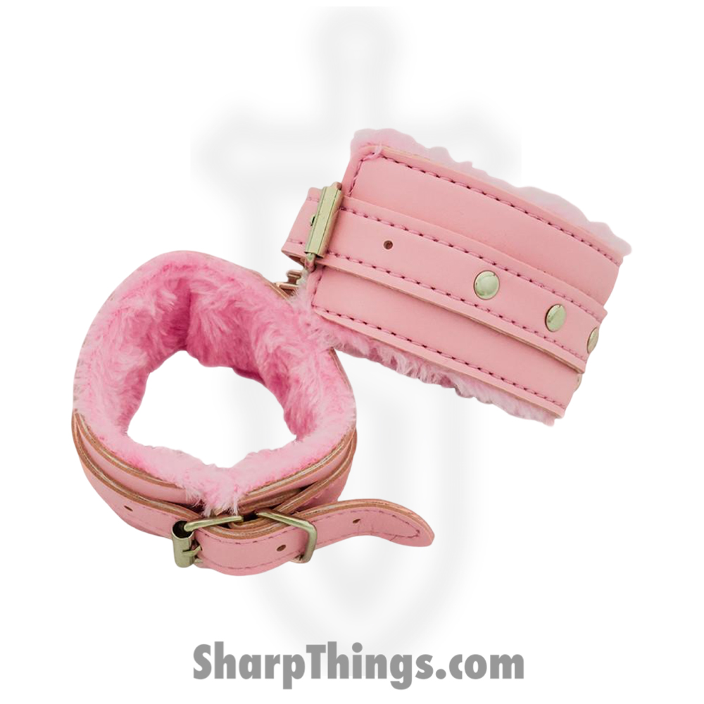 A-FD-4502-PK_1 VOC - A-FD-4502-PK - Fur Lined Handcuffs - Leather - Pink - Image 1