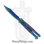 PTC - BF-203-2 - Butterfly - Balisong - 1065 Surgical Steel Coated Reverse Tanto - Stainless - Rainbow
