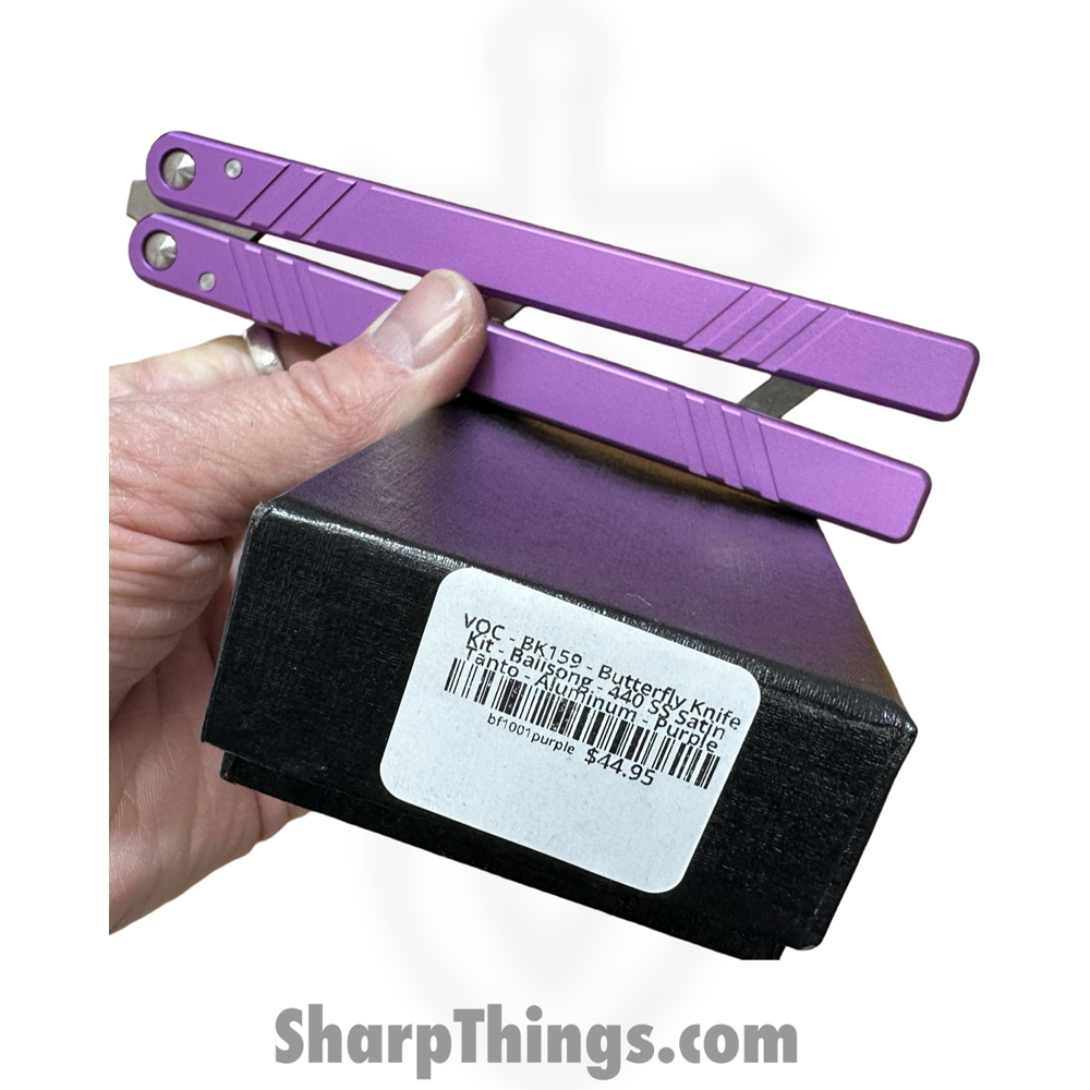 BK159_1 VOC - BK159 - Butterfly Knife Kit - Balisong - 440 SS Satin Tanto Live/Trainer - Aluminum - Purple - Image 1