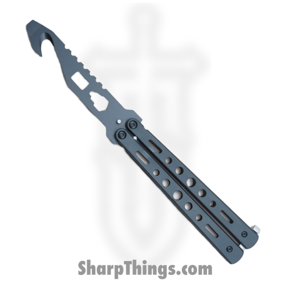 BK167_1 VOC - BK167 - Butterfly Knife Combo Kit - Balisong - 440 SS Coated Multitool/Drop Point - Aluminum - Black - Image 1