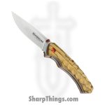 Boker Magnum - BOM01SC071 - Red Pupil - Folding Knife - 440A Satin Drop Point - Sculpted Zebra Wood - Brown