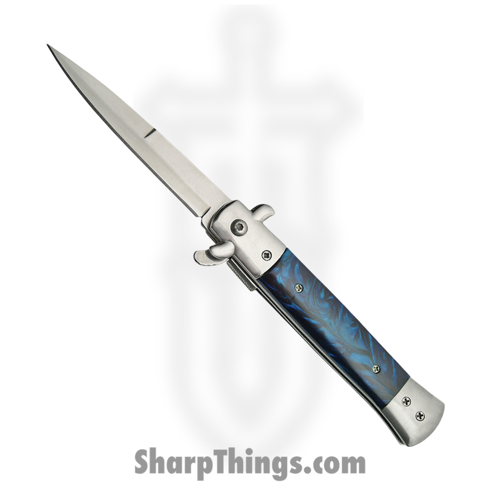CN300342BL_1 Rite Edge - CN300342BL - Stiletto - Assisted Open Knife - Stainless Polished Dagger - Stainless - Blue/Black/Silver - Image 1