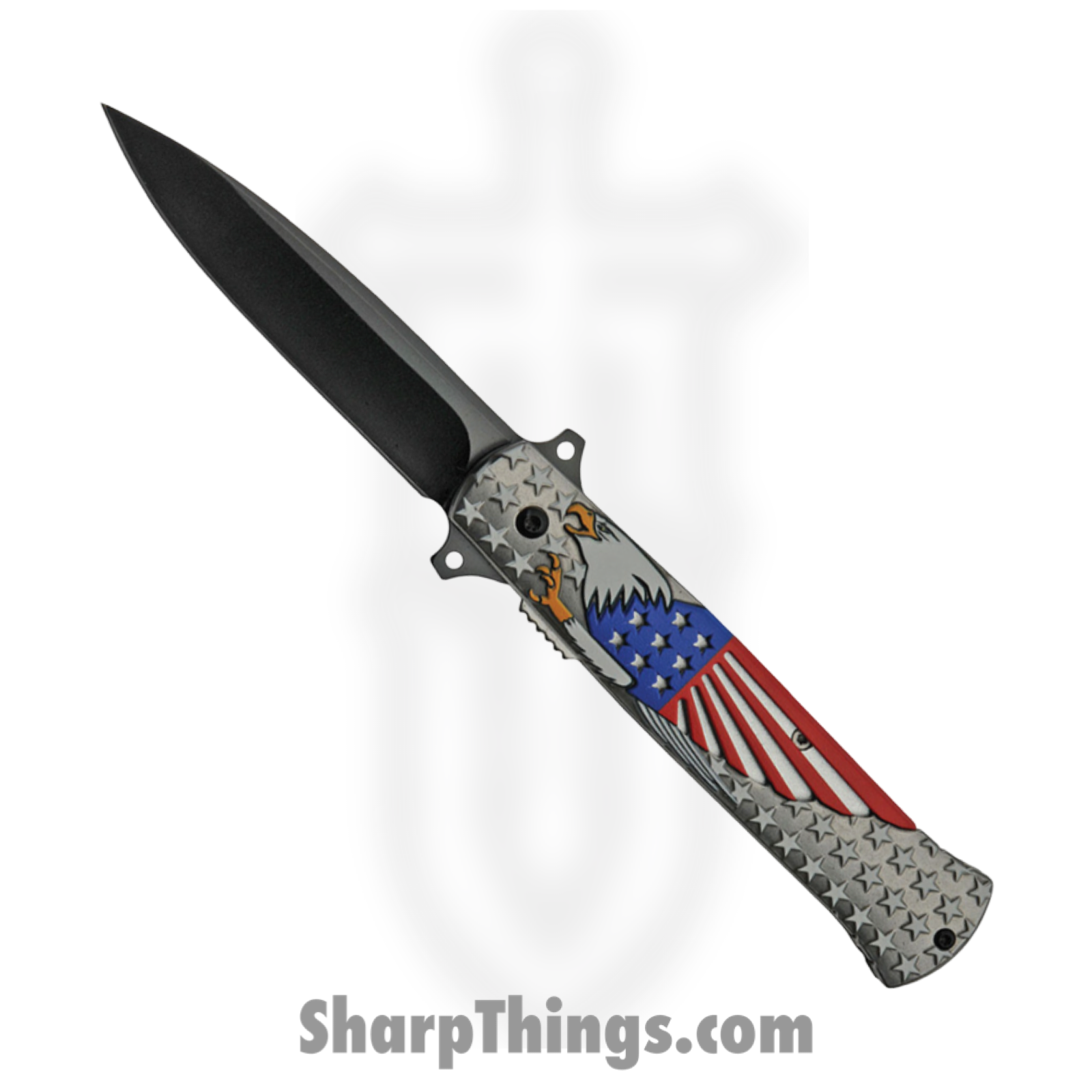 CN300500_1 Rite Edge - CN300500 - Soaring Eagle - Folding Knife - Stainless Coated Dagger - Aluminum - Gray/Red/White/Blue - Image 1