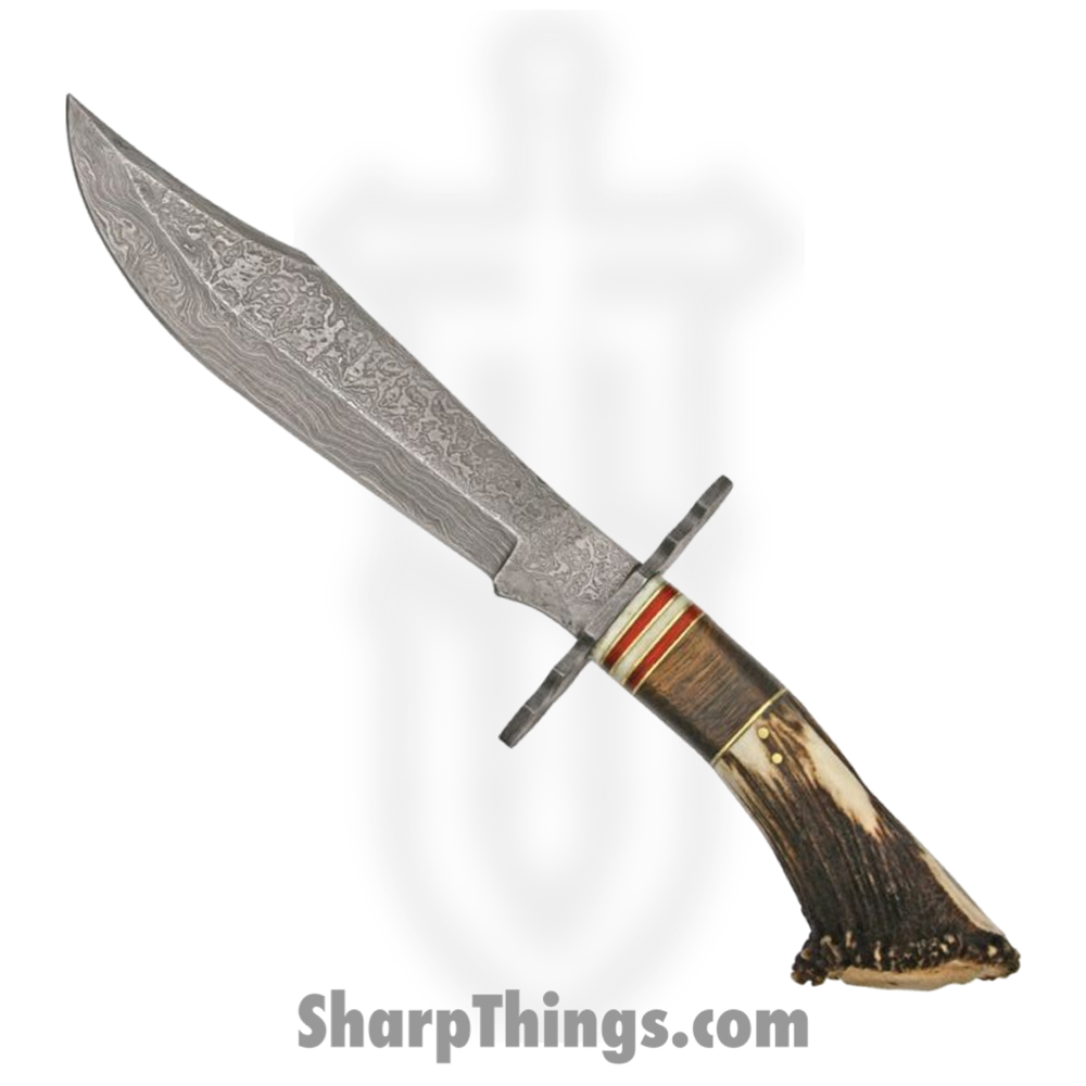 DM1042_1 Damascus - DM1042 - Hunter - Fixed Blade Knife - Damascus Clip Point - Crown Stag - Brown - Image 1