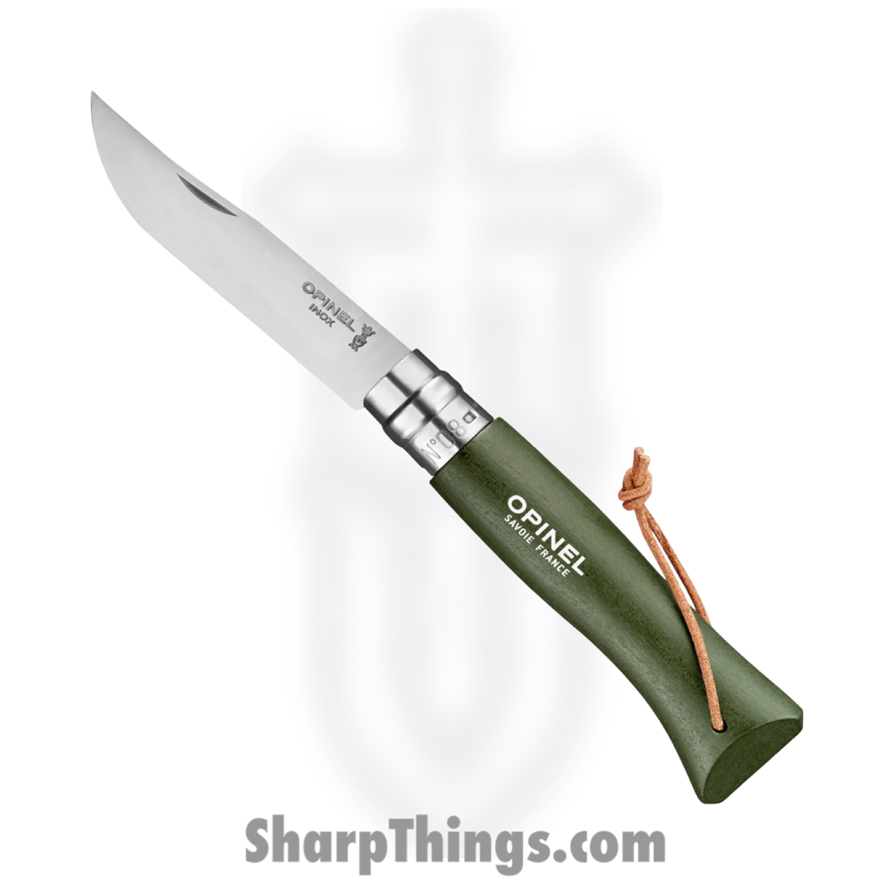 OP01840GNGY_1 Opinel - OP01840GNGY - No 8 - Folding Knife - 12C27 Satin Drop Point - Wood - Green - Image 1