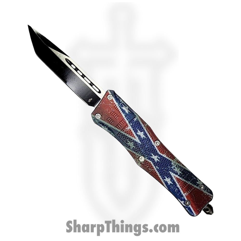 OTF116_1 VOC - OTF116 - Large Confederate Flag - OTF Auto - 440 SS Two Tone Tanto - Aluminum - Red/White/Blue - Image 1