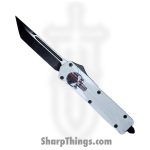 VOC - OTF137 - Large Red Line Skull - OTF Auto - 440 SS Two Tone Tanto - Aluminum - White