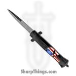 VOC - OTF213 - Punisher - OTF Auto - 440 SS Stonewash Dagger - ABS - Black/Red/White/Blue