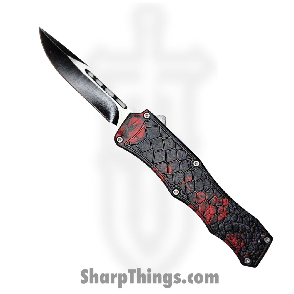 OTF215_1 VOC - OTF215 - Medium - OTF Auto - 440 SS Two Tone Drop Point - Aluminum - Black/Red - Image 1