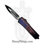 VOC - OTF605 - Large American Flag - OTF Auto - 440 SS Two Tone Dagger - Aluminum - Black/Red/White/Blue