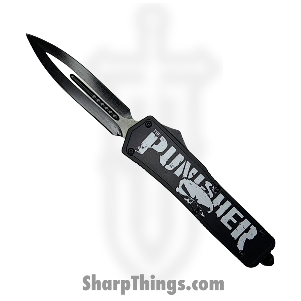 OTF606_1 VOC - OTF606 - Large Punisher - OTF Auto - 440 SS Two Tone Dagger - Aluminum - Black - Image 1