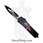 VOC - OTF608 - Large American Flag Punisher - OTF Auto - 440 SS Two Tone Dagger - Aluminum - Black/Red/White/Blue