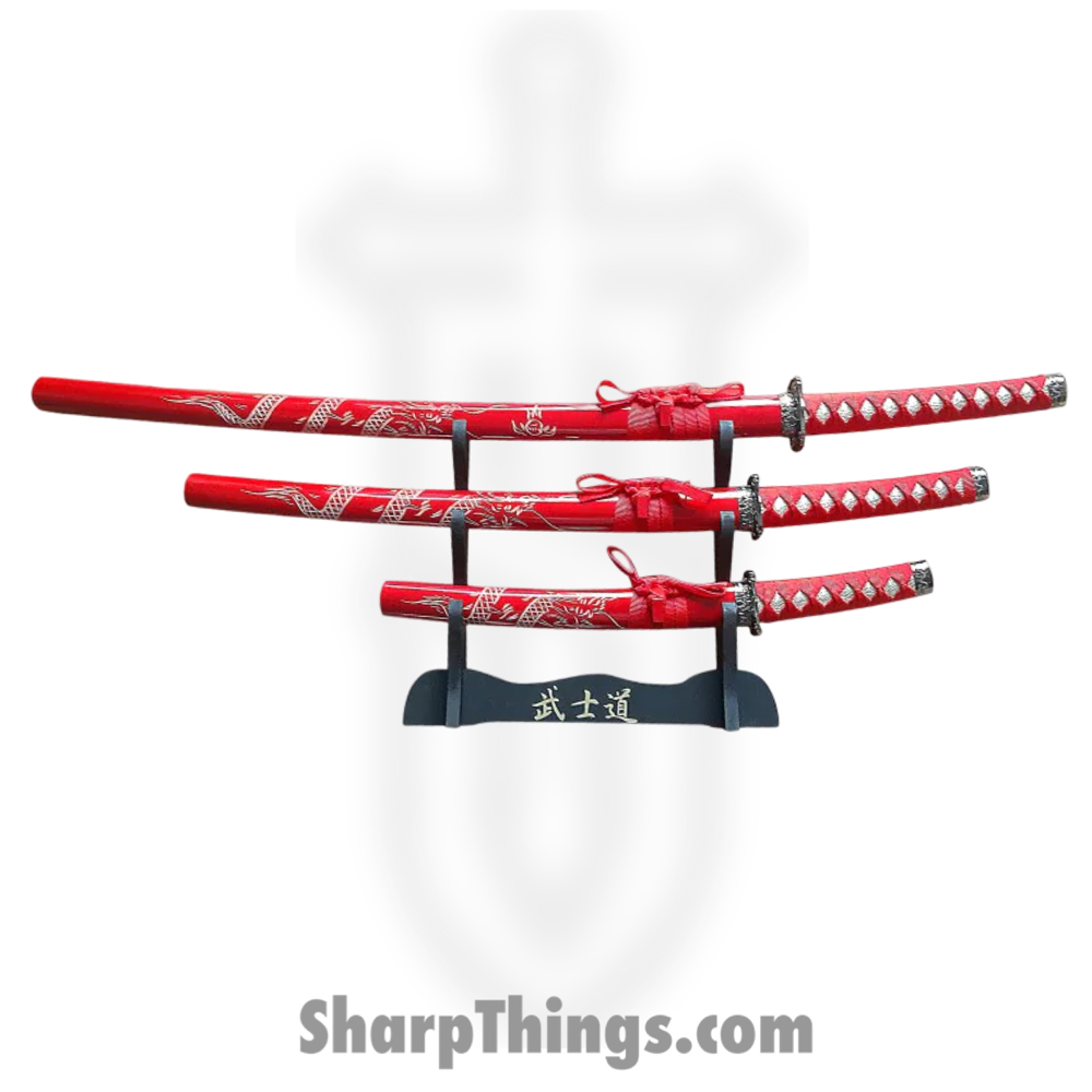 RT-5003RD_1 VOC - RT-5003RD - 3 Piece Samurai Sword Set - Red - Image 1