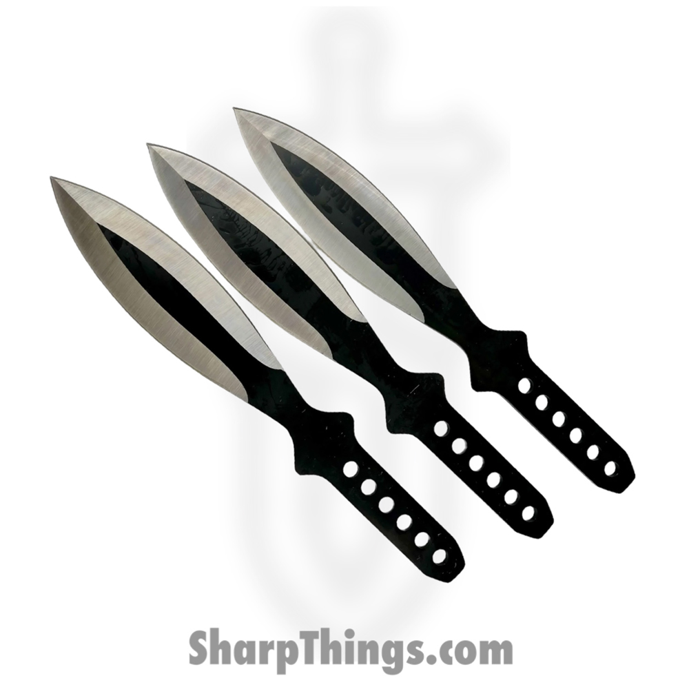TK-114-3SB_1 Tiger USA - TK-114-3SB - 3 Piece Throwing Knife Set - Fixed Blade Knife - 1045 Surgical Steel Two Tone Dagger - Steel - Black - Image 1