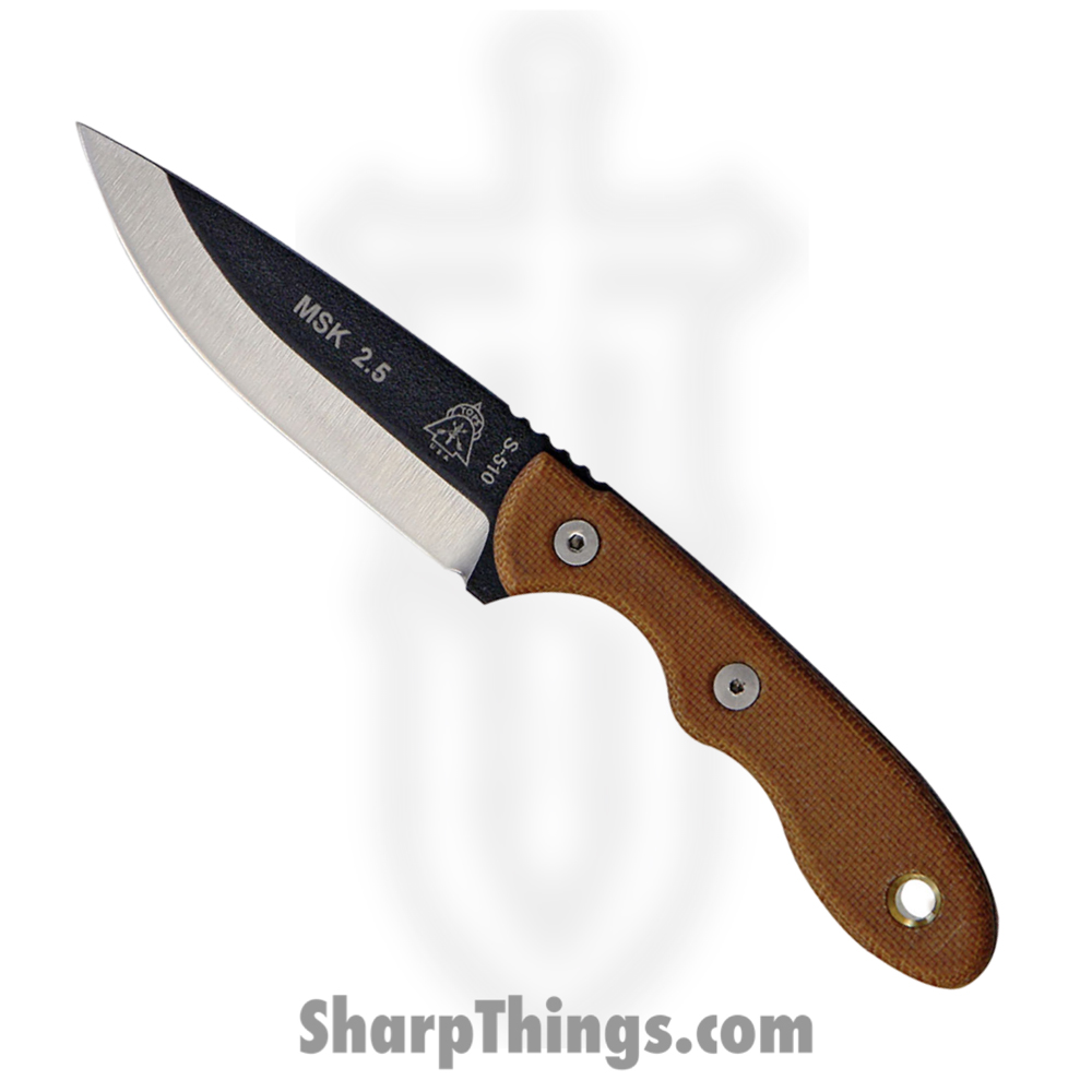TPMSK25_1 Tops - TPMSK25 - Mini Scandi - Fixed Blade Knife - 1095 HC Two Tone Drop Point - Micarta - Tan - Image 1