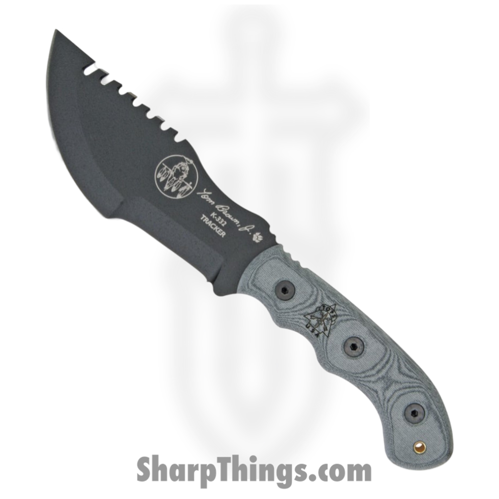TPT010T2_1 Tops - TPT010T2 - Tom Brown Tracker T-2 - Fixed Blade Knife - 1095 HC Coated Sawback - Micarta - Gray Black - Image 1