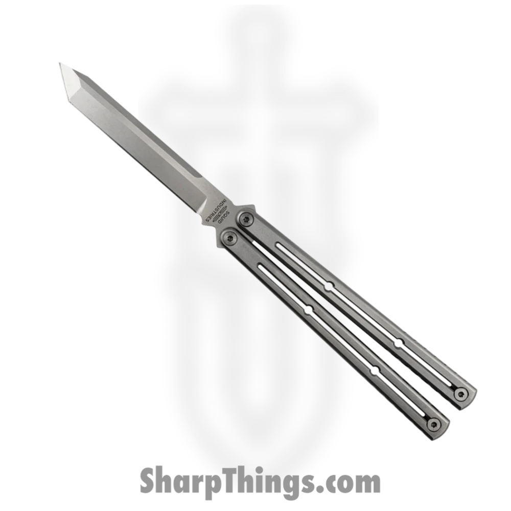 krm-zirtn-sl_1 Squid Industries - krm-zirtn-sl - Krake Raken Matte - Balisong - Stainless Zirblast Tanto - 6AL-4V Titanium - Silver - Image 1