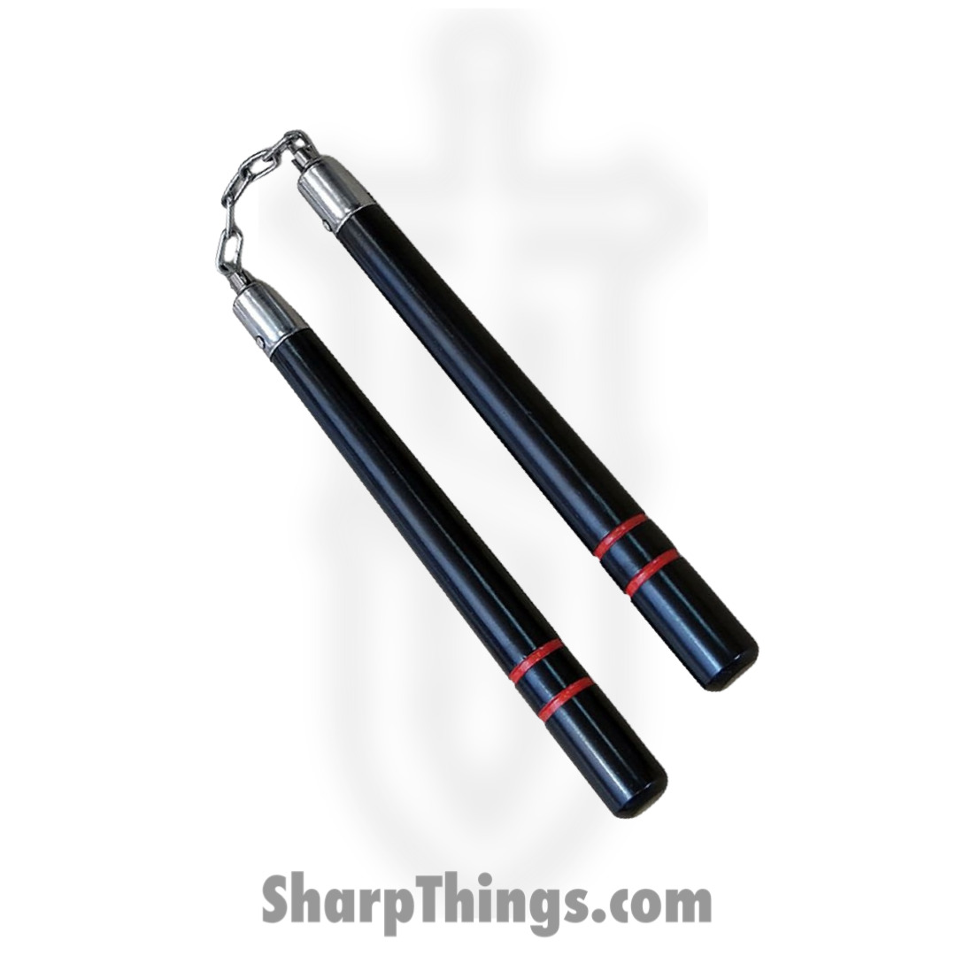 1001-BK_1.jpg VOC - 1001-BK - 12" Nunchucks - Wood - Black Red - Image 1