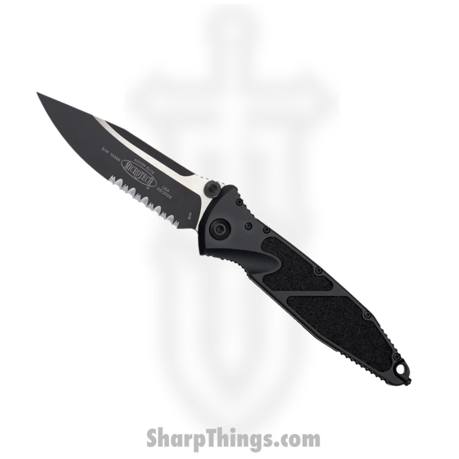 160-2T_1 Microtech - 160-2T - Socom Elite Tactical - Folding Knife - Elmax Coated Clip Point - 6061-T6 Aluminum with Textured Inserts - Black - Image 1