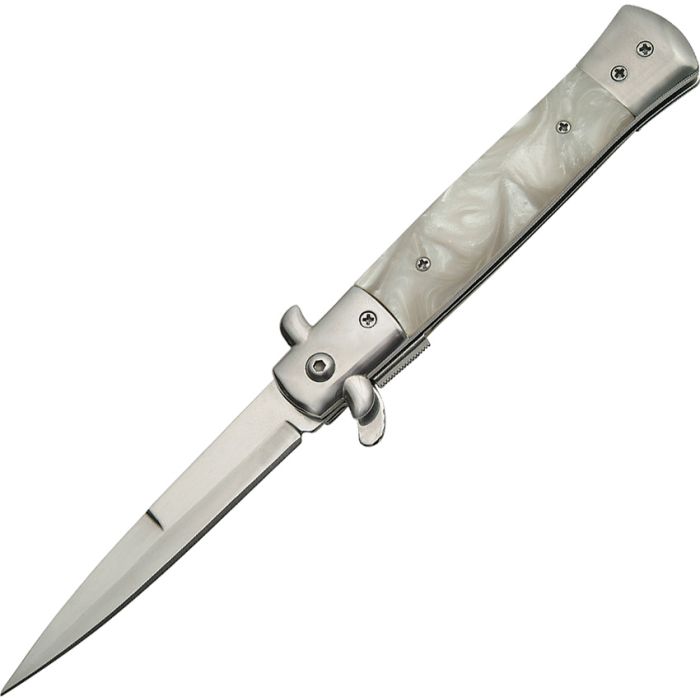 CN300342WH_1.jpg Rite Edge - CN300342WH - Stiletto - Assisted Open Knife - Stainless Polished Dagger - Stainless - White/Silver - Image 1