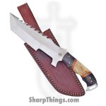 Frost Cutlery - FCW640BH - Knight Guard - Fixed Blade Knife - Stainless Satin Sawback Tanto - Horn Bone - Brown Red