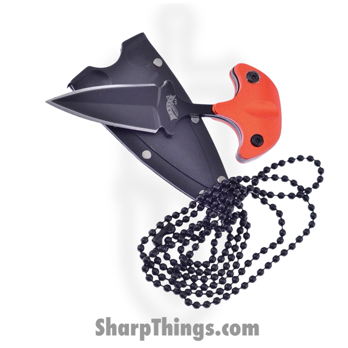 FFC96OR_1 Frost Cutlery - FFC96OR - Neck Knife - Fixed Blade Knife - Stainless Coated Dagger - Aluminum - Orange - Image 1