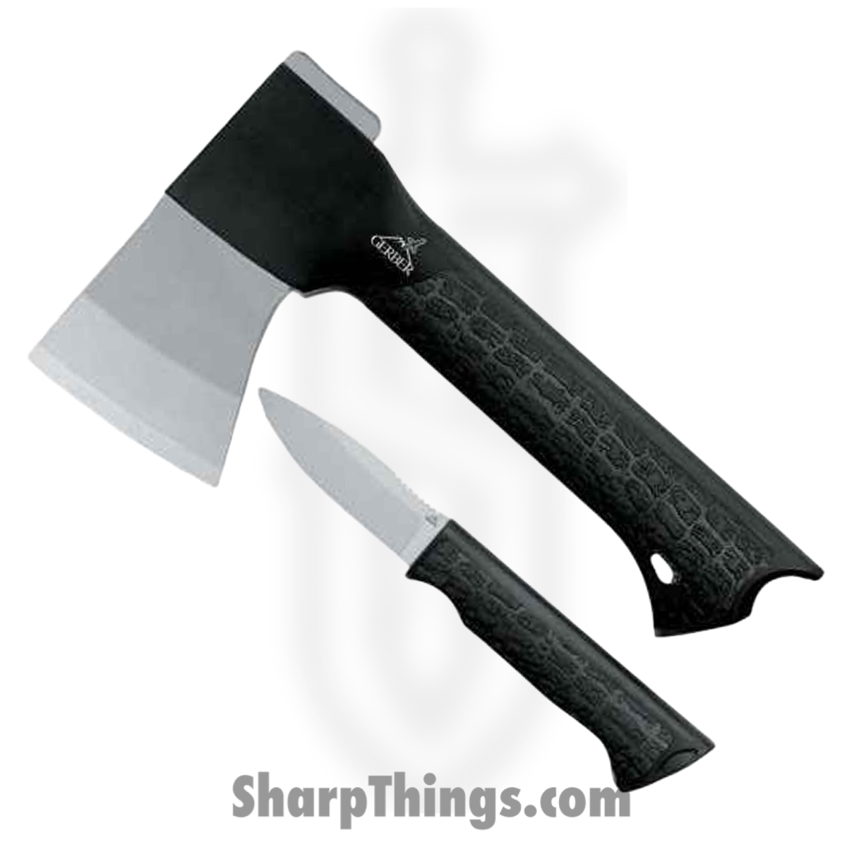 G31001054_1 Gerber - G31001054 - Forged Steel Axe and Knife Combo - Stainless Stonewash - GFN Gator Grip - Black - Image 1