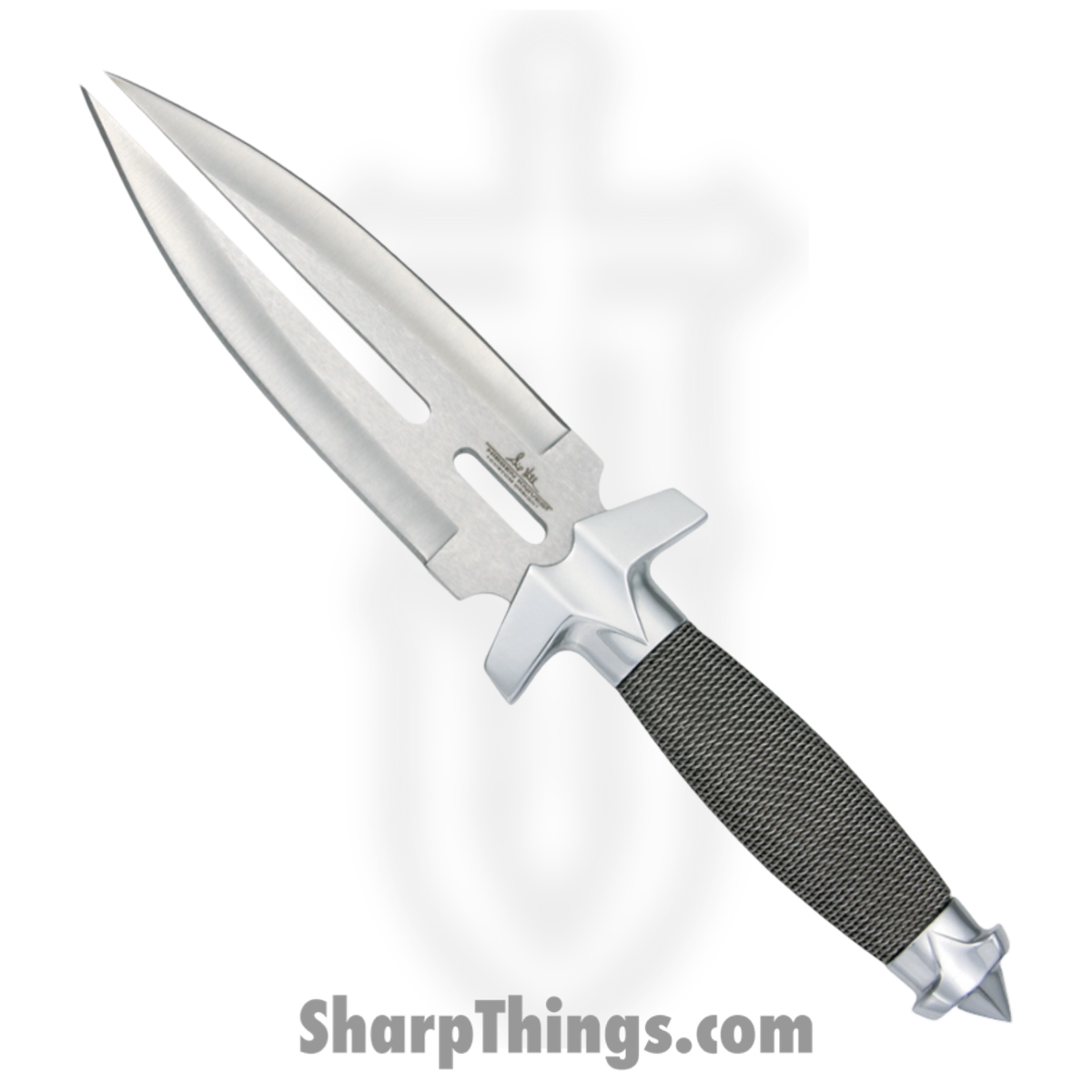 GH453_1 Gil Hibben - GH453 - Double Shadow - Fixed Blade Knife - 420 SS Satin Dagger - Wire Wrapped - Silver - Image 1