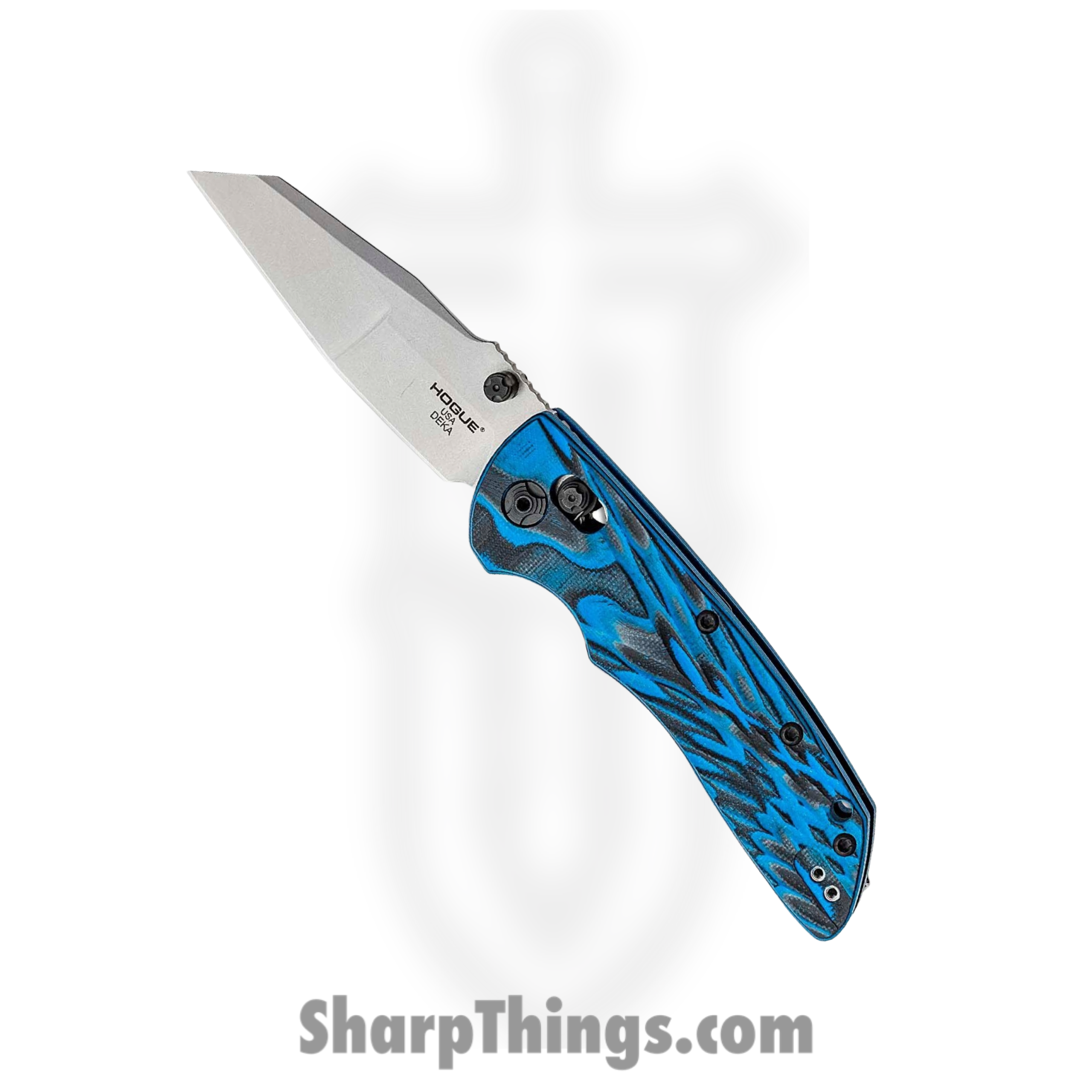 HO24263_1.png Hogue Knives - HO24263 - Deka - Folding Knife - CPM-20CV Stonewash Modified Wharncliffe - G-Mascus Lava G10 Scales - Blue - Image 1