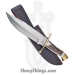 Hen & Rooster - HR0040 - Deer Stag Bowie - Fixed Blade Knife - 440 SS Satin Clip Point - Deer Stag - Brown White