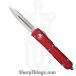 Microtech - 122-12RD - Ultratech 1S Full Serrated - OTF Auto - Stonewash Dagger - 6061-T6 Aluminum - Red