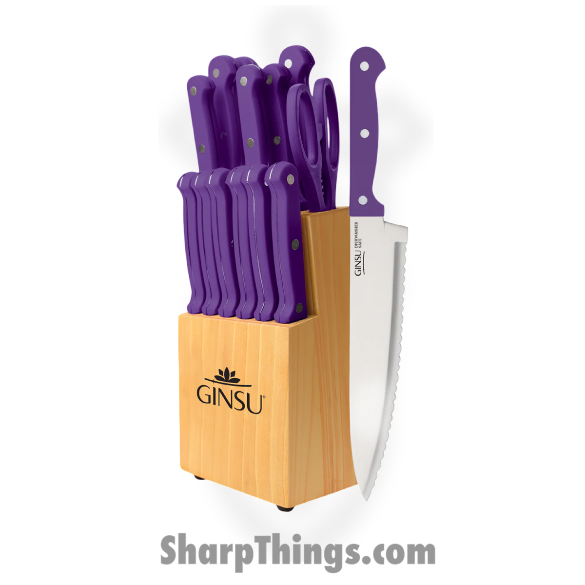 KIS-PU-DS-014-4_1 Ginsu - KIS-PU-DS-014-4 - Kiso 14 Piece Knife Set With Block - Polished - Purple - Image 1