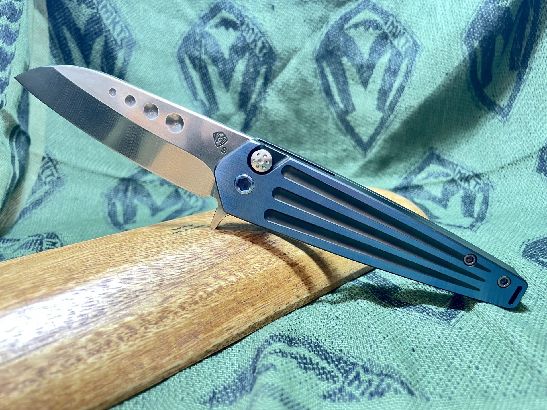 MK210STQ-37A2-TFCF-BP_1.jpg Medford Knife - MK210STQ-37A2-TFCF-BP - Nosferatu Flipper - S35VN Tumbled Blade Faced Blue Handles - Image 1