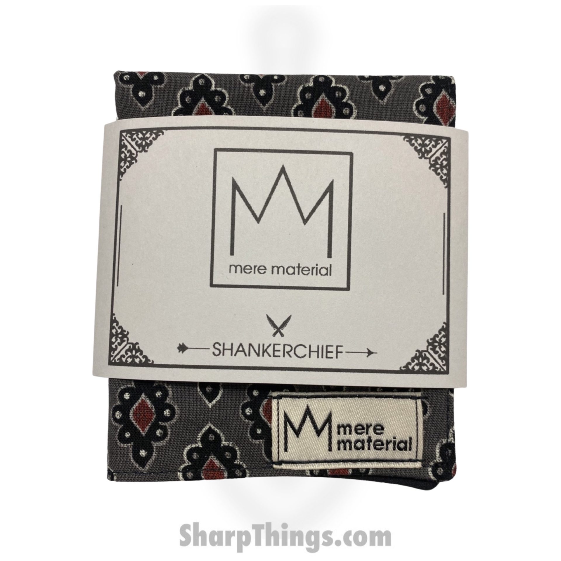 MM0027_1.jpg Mere Material Shankerchief - MM0027 - Handmade Handkerchief - Grey and Red Diamonds - Image 1