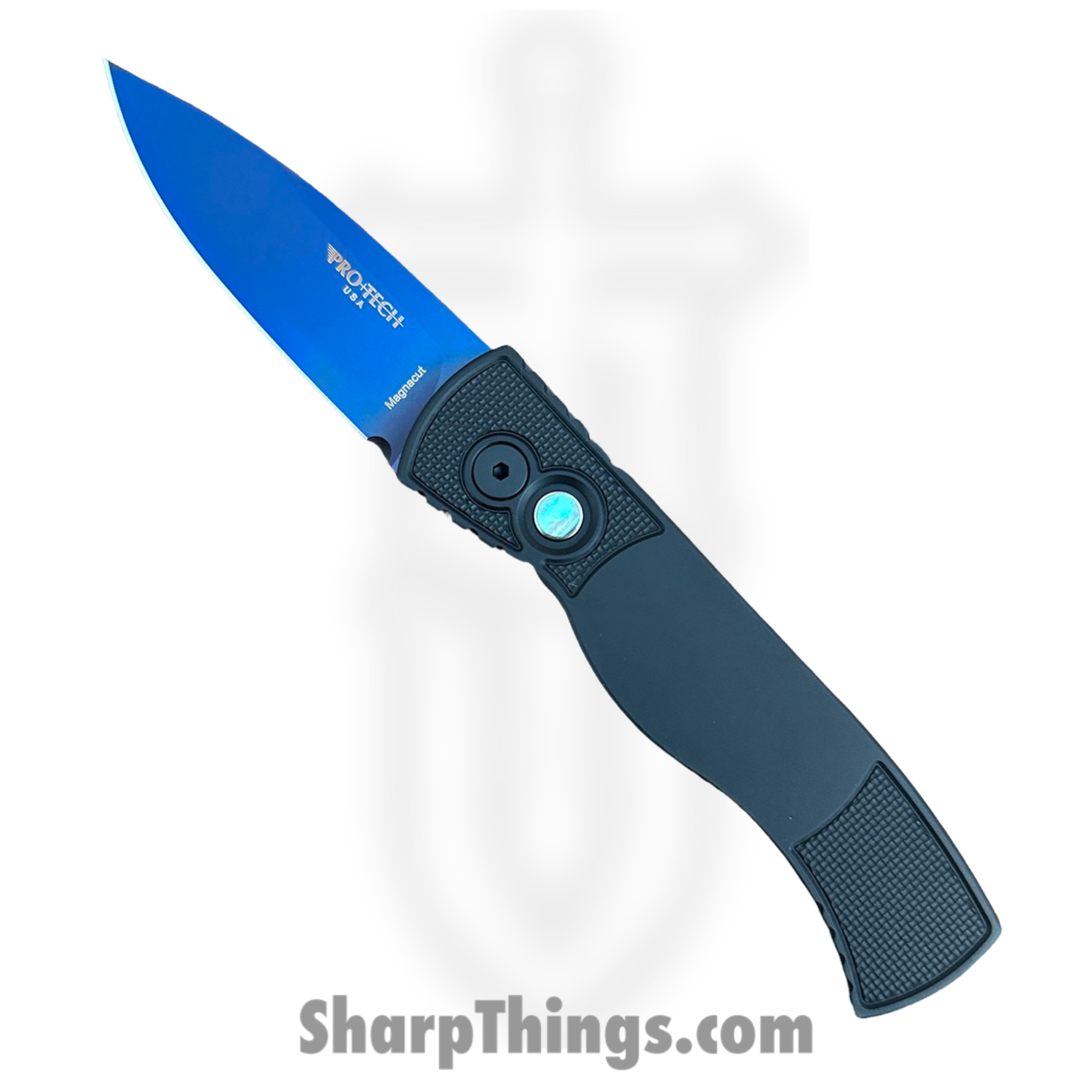 T203-SB_1.png ProTech - T203-SB - Tactical Response 2 - Automatic Knife - Magnacut Sapphire Blue Spear Point - 6061-T6 Aluminum - Black - Image 1