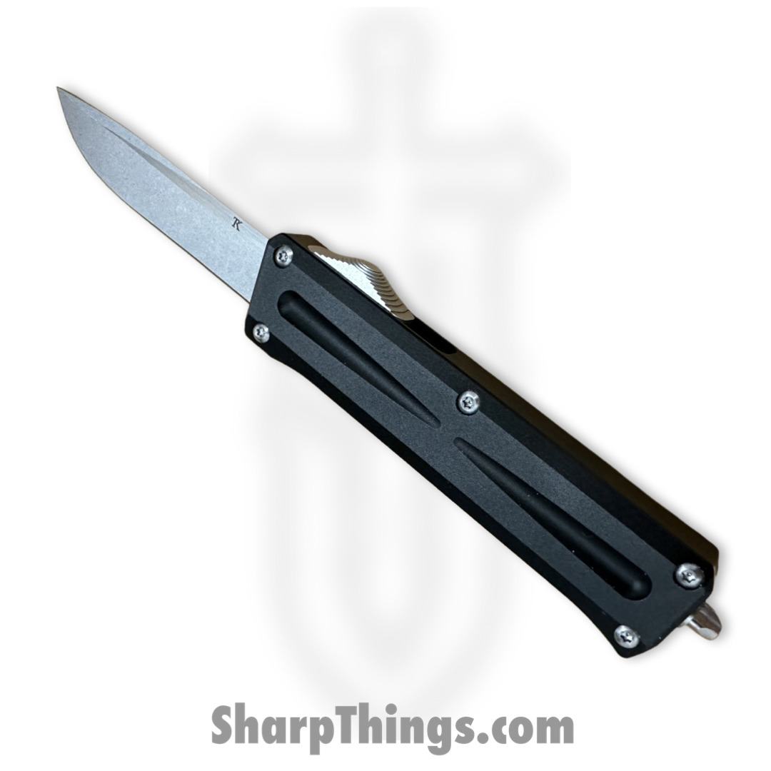 TCSTGDPNSW_1.jpg TakCom - TCSTGDPNSW - Stinger - OTF Auto - 154CM Stonewash Drop Point - 6061-T6 Aluminum - Black - Image 1