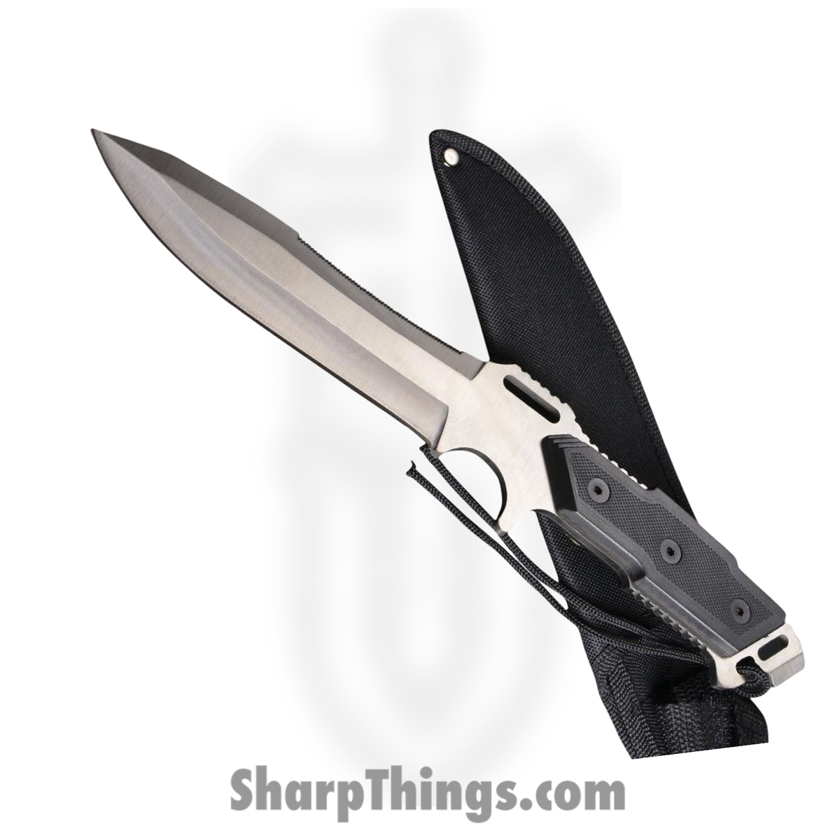 026615403050_1 Frost Cutlery - FHK0375 - Bowie Sawback Blade - Fixed Blade Knife - Stainless Satin - ABS - Black - Image 1