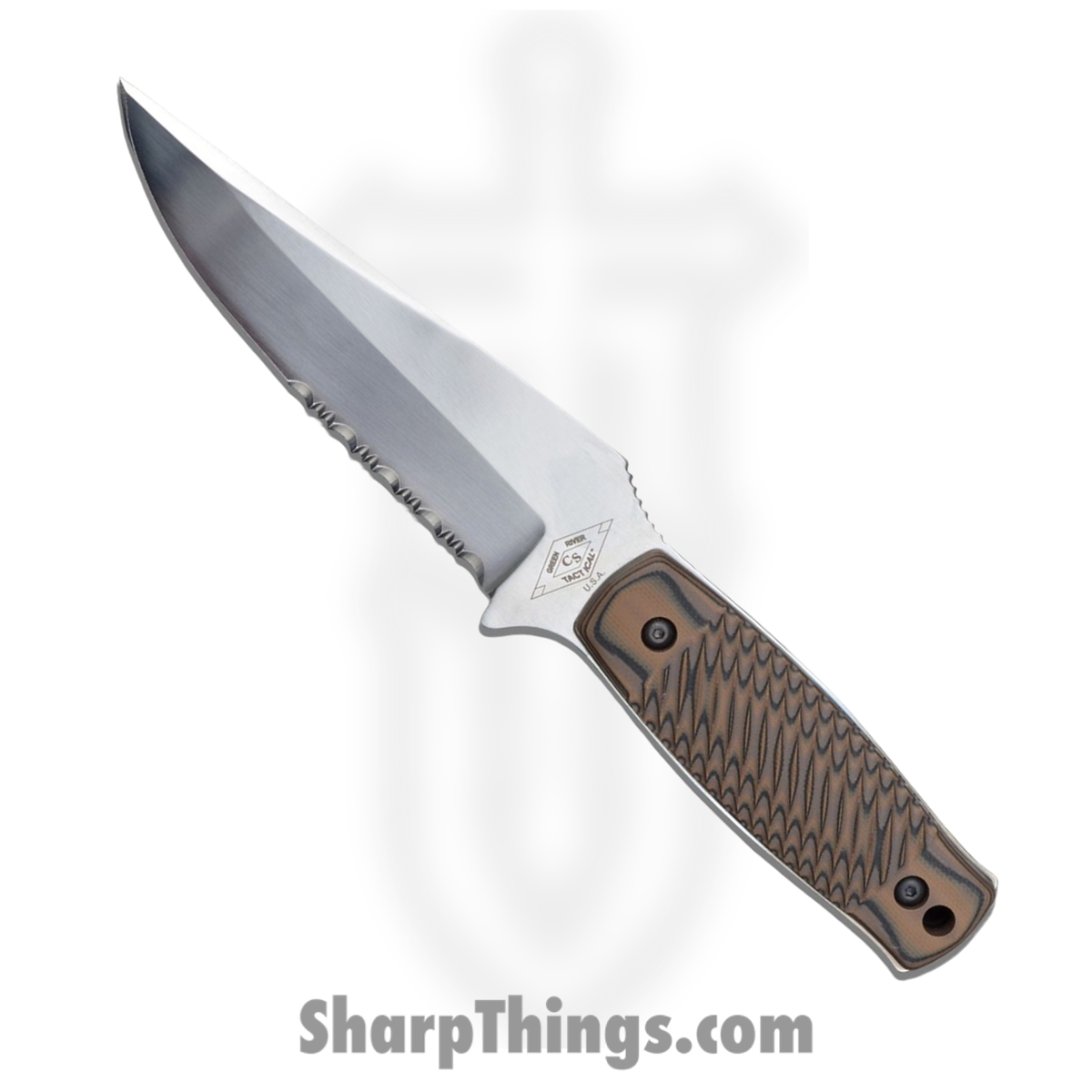 40404HB_1 CS Green River Tactical - 40404HB - Predator - Fixed Blade Knife - D2 Satin Clip Point P/S - G10 - Hyena Brown - Image 1