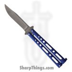 Bear & Son - BC117BLSW - Butterfly - Balisong - 440 SS Stonewash Clip Point - Powder Coated Zinc - Blue