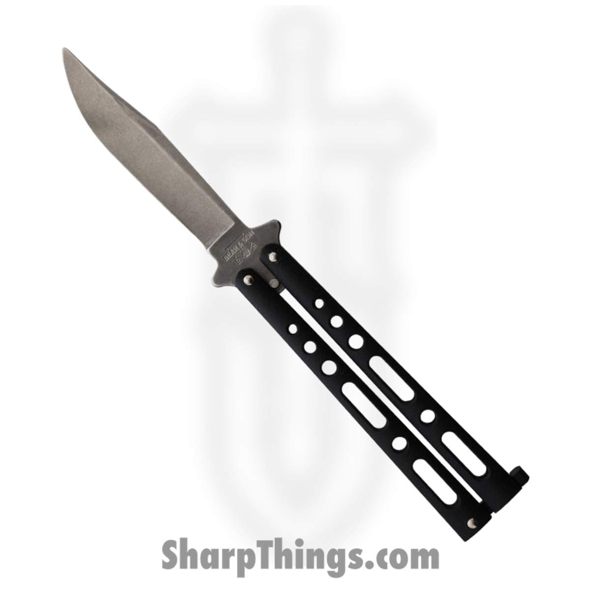 BC117BSW_1 Bear & Son - BC117BSW - Butterfly - Balisong - 440 SS Stonewash Clip Point - Zinc - Black - Image 1