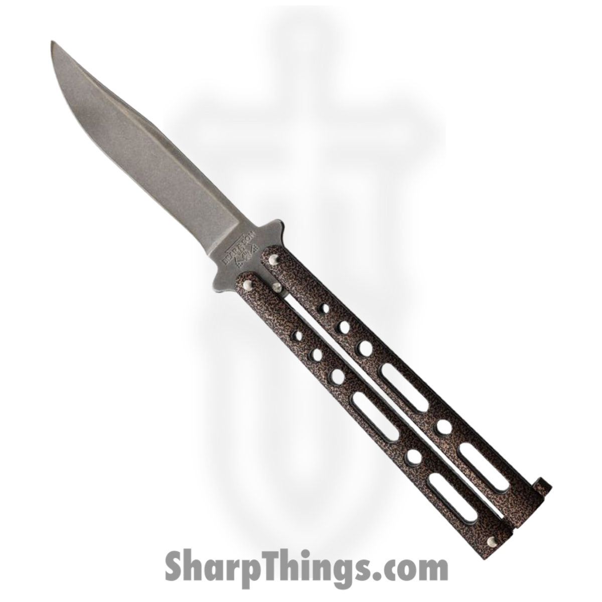 BC117CVW_1 Bear & Son - BC117CVW - Butterfly Copper Vein - Balisong - 440 SS Stonewash Clip Point - Zinc - Copper Black - Image 1