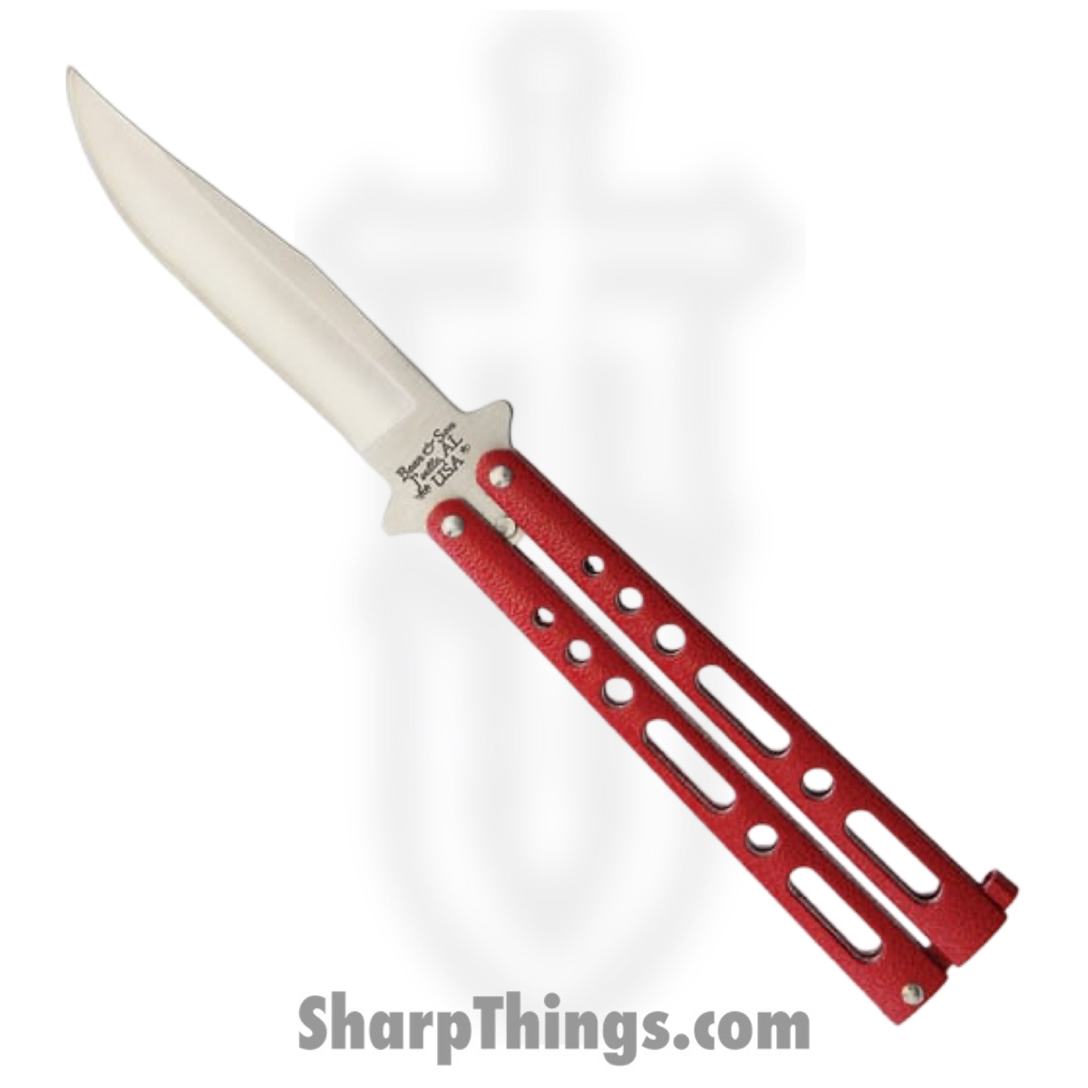 BC117R_1 Bear & Son - BC117R - Butterfly - Balisong - 440 SS Satin Clip Point - Alloy - Red - Image 1