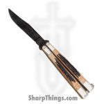 Bear & Son - BC517 - Butterfly - Balisong - 440 SS Coated Clip Point - India Stag Bone - Black Brown White