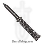 Bear & Son - BCB500AICFB - Butterfly - Balisong - 1095 HC Coated Spear Point - Carbon Fiber - Black White