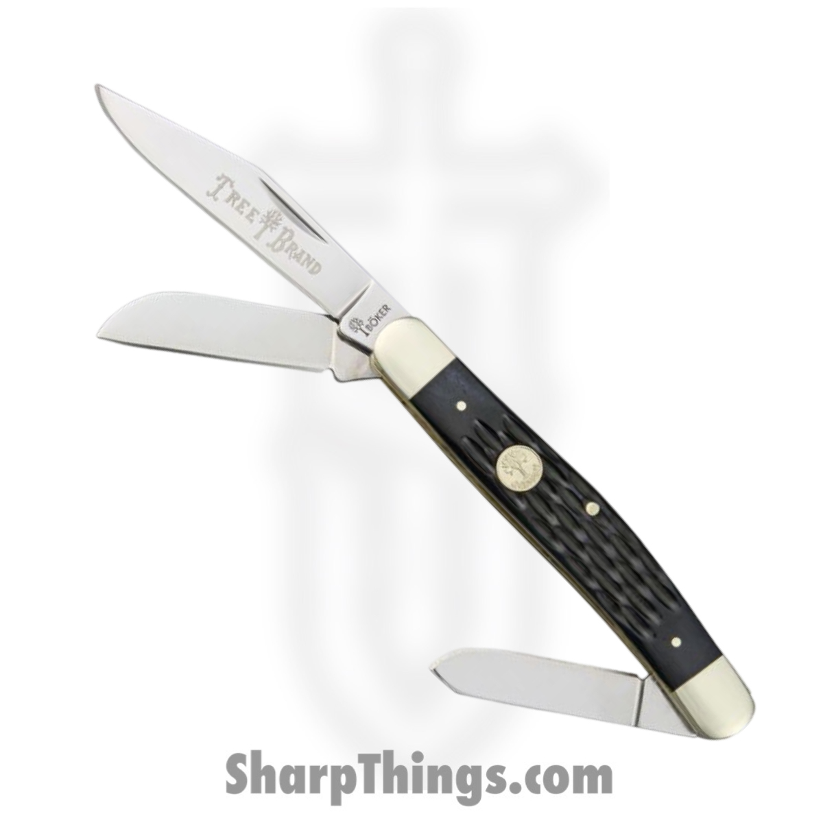 BO110725_1 Boker - BO110725 - Tree Brand Stockman - Folding Knife - Carbon Steel Satin Clip Spey Sheepsfoot - Jigged Bone - Black - Image 1