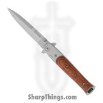 Boker - BOM01YA101 - Stiletto - Folding Knife - 440 SS Satin Spear Point - Wood Stainless - Brown Gray